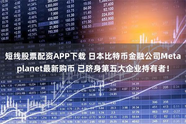短线股票配资APP下载 日本比特币金融公司Metaplanet最新购币 已跻身第五大企业持有者！