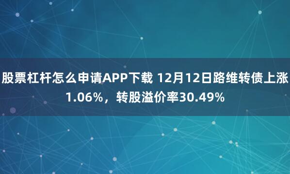 股票杠杆怎么申请APP下载 12月12日路维转债上涨1.06%，转股溢价率30.49%