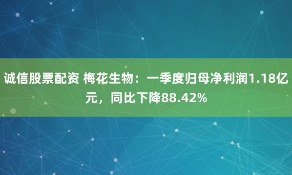 诚信股票配资 梅花生物：一季度归母净利润1.18亿元，同比下降88.42%