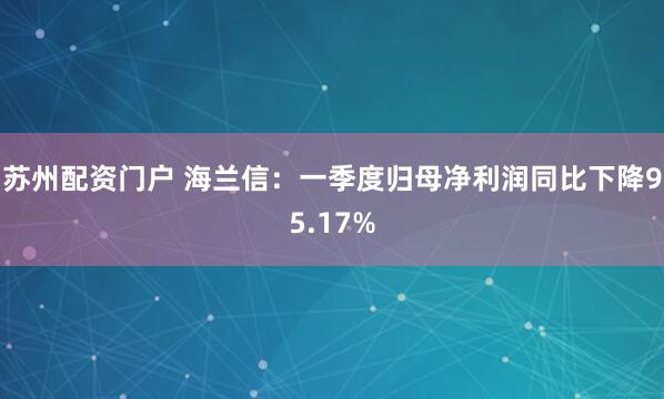 苏州配资门户 海兰信：一季度归母净利润同比下降95.17%